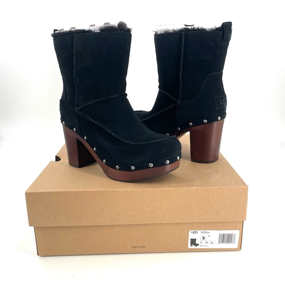 UGG NEW Kouri Clog Slip On Platform Heel Suede Cushion Comfort Black Boot